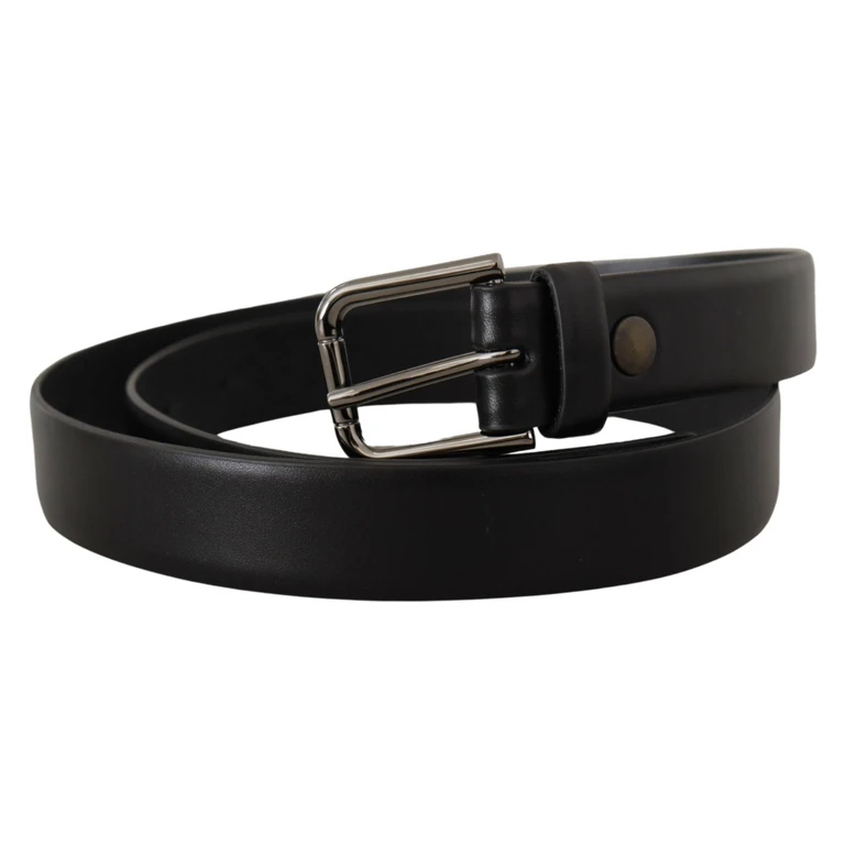 Dolce & Gabbana Black Calf Leather Classic Logo Metal Buckle Belt - Men