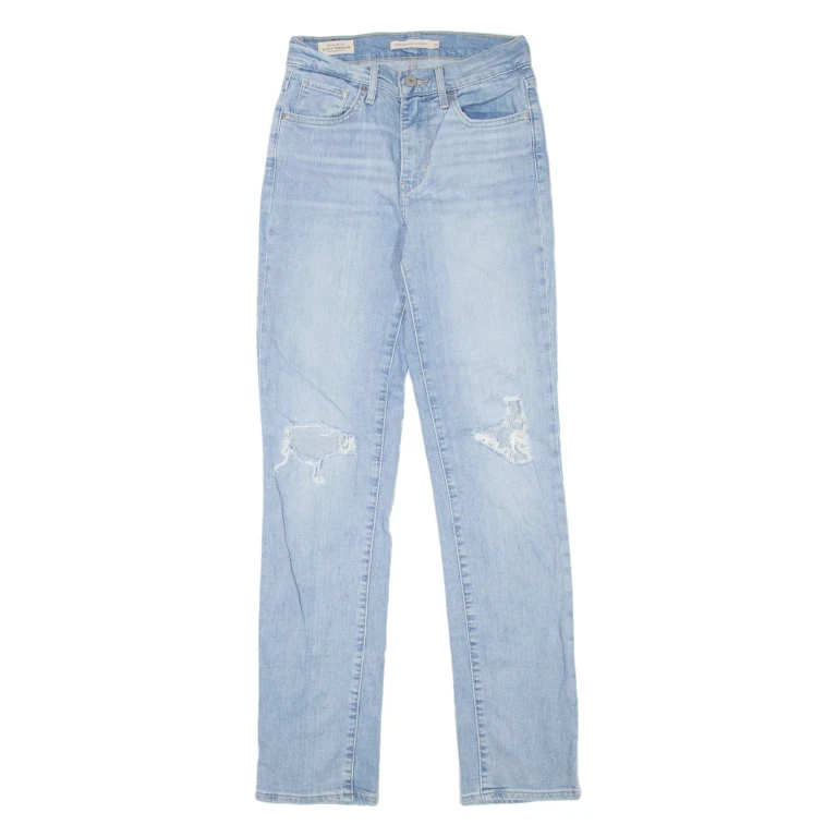 LEVI'S 724 High Rise BIG E Womens Jeans Blue Regular Straight Denim Stone Wash W25 L30