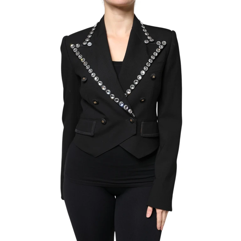 Dolce & Gabbana Black Crystal Double Breasted Blazer Jacket Clothing - Women