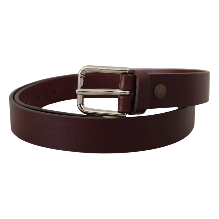 Dolce & Gabbana Maroon Calf Leather Silver Tone Metal Buckle Belt - Men