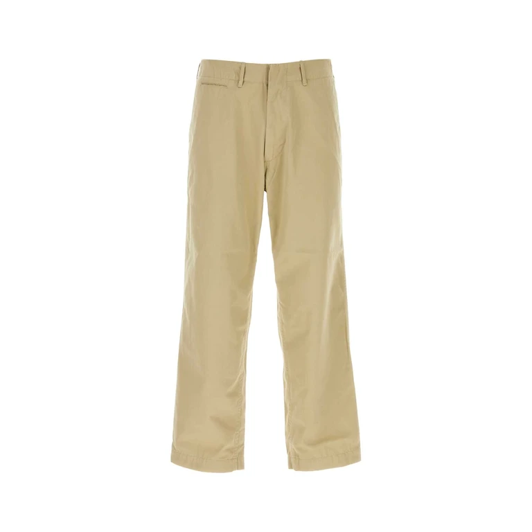 Beige Cotton Blend Pant Khaki Polyester Pantaloni - Men