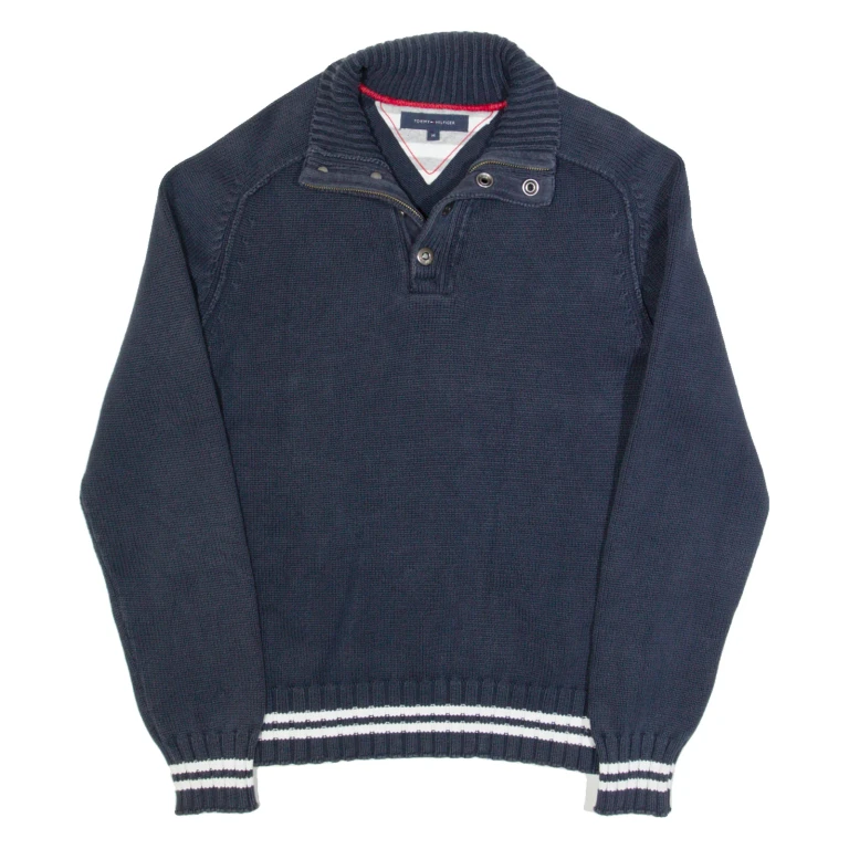 TOMMY HILFIGER Mens Jumper Blue 1/4 Zip Tight Knit M