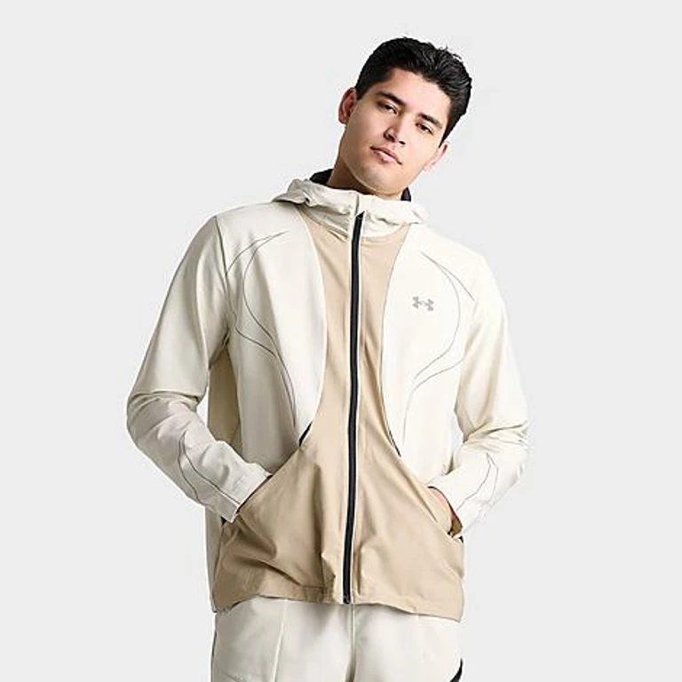 Under Armour Men's Unstoppable+ Woven Jacket in Summit White/City Khaki/Silver Reflective Size: Small