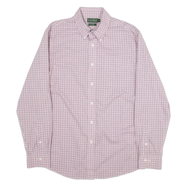 LAUREN RALPH LAUREN Fitted Mens Shirt Pink Check Long Sleeve L