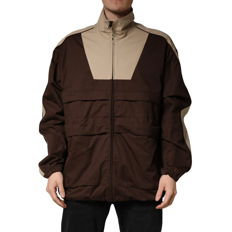 Dolce & Gabbana Brown Beige Cotton Zip Windbreaker Jacket Elastane Clothing - Men