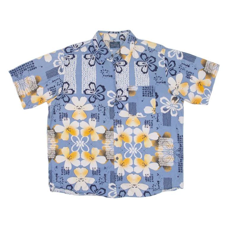 PINEAPPLE CONNECTION Mens Hawaiian Shirt Blue Floral XL