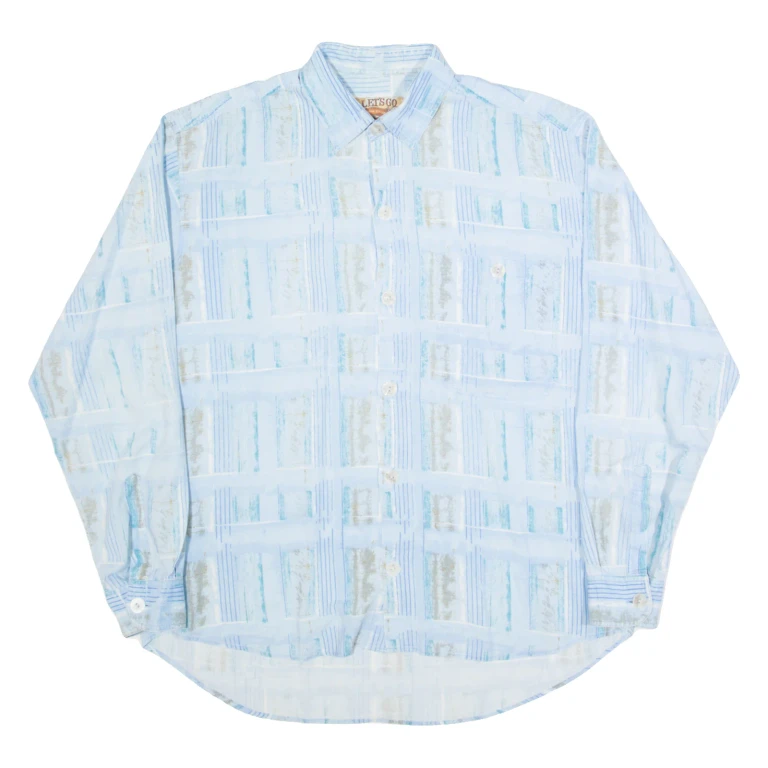 LETS GO Mens Shirt Blue Check Long Sleeve L