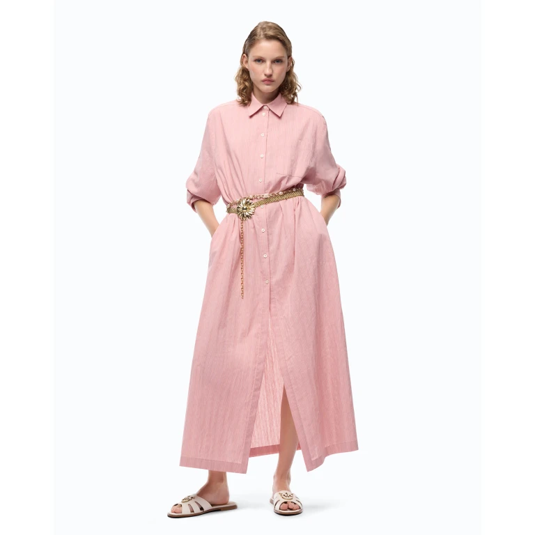 Robe chemisier longue à rayures avec broderies florales - XS