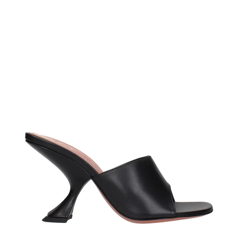 Amina Muaddi Black Leather Stiletto Heel Sandals - Women