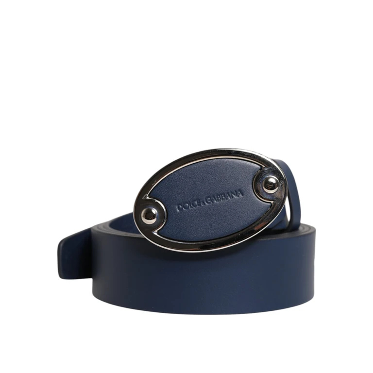 Dolce & Gabbana Blue Leather Classic Metal Logo Buckle Belt - Men