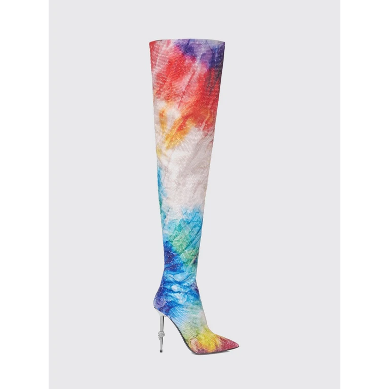 Tie-Dye Cuissardes Boots with Crystal Skull Embellishment (AAASWSE0580PTE003N21)