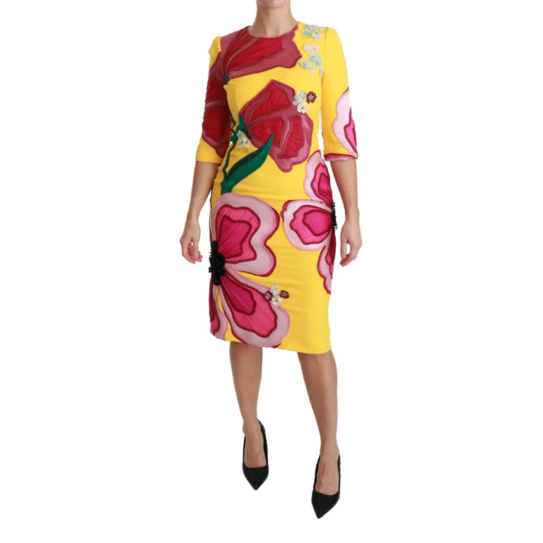 Dolce & Gabbana Yellow Floral Crystal Bodycon Sheath Dress Silk Viscose Acetate Elastane - Women
