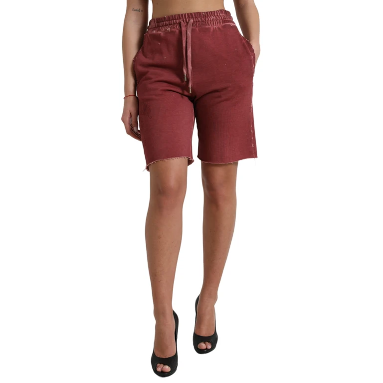 Maroon Cotton High Waist Sweatshorts Shorts - Women
