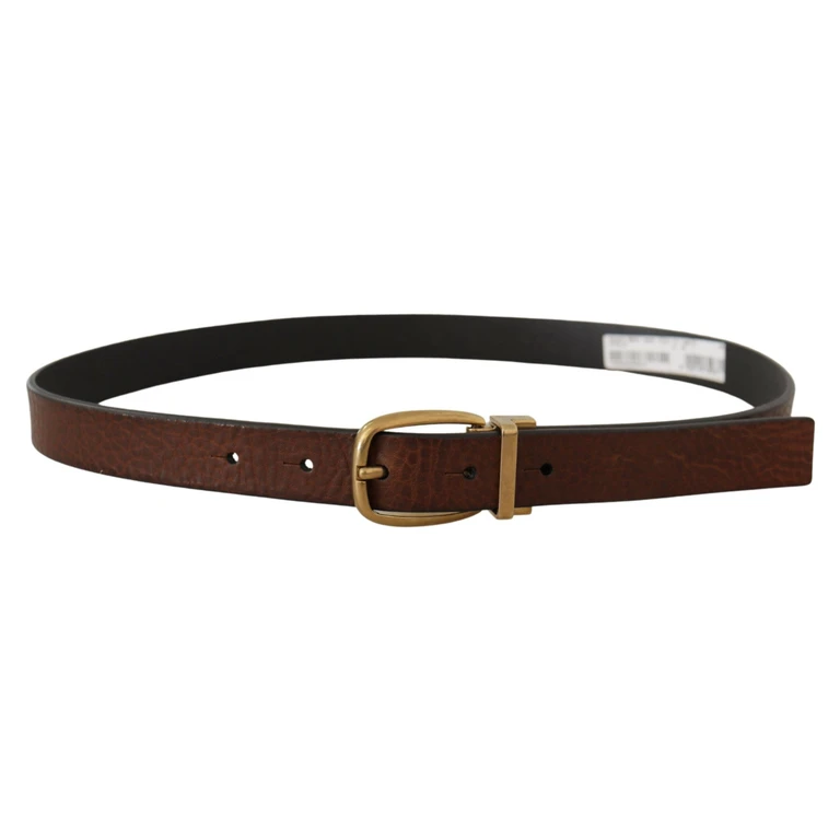 Dolce & Gabbana Brown Leather Classic Vintage Metal Buckle Belt - Men