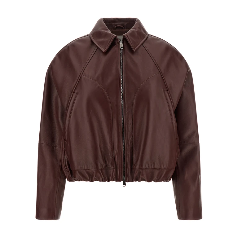 Brunello Cucinelli Bordeaux Calfskin Leather Jacket Clothing - Women