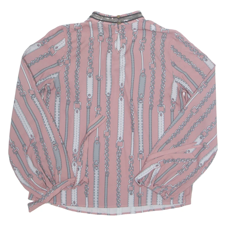 Womens Printed Blouse Pink V-Neck Long Sleeve Crazy Pattern M