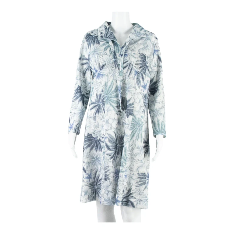 CHIKI Womens A-Line Dress Blue 90s Floral Long Sleeve Midi L