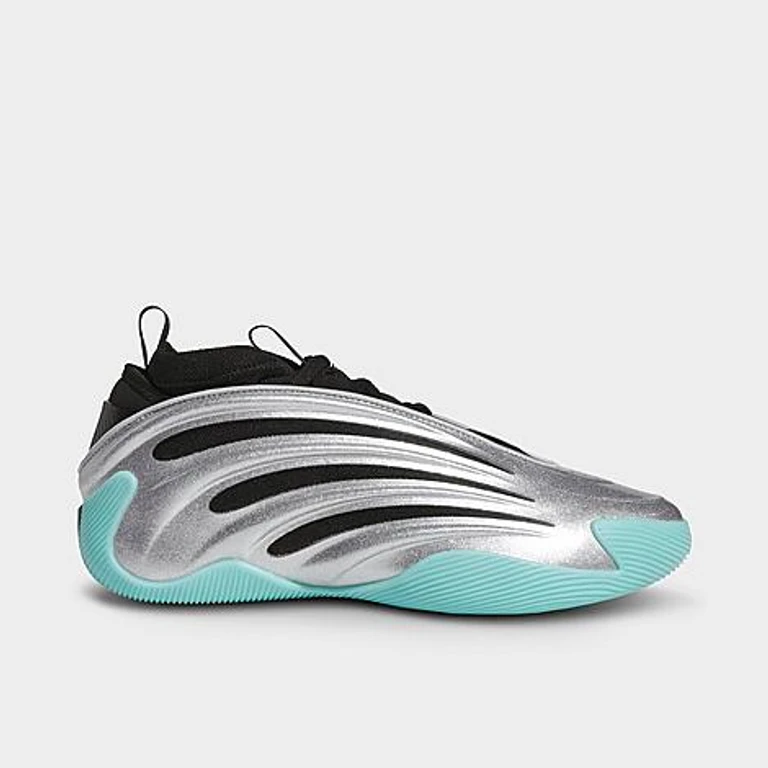 adidas Men's Harden Vol. 9 Basketball Shoes in Metallic Silver/Core Black/Flash Aqua Size: 7.5