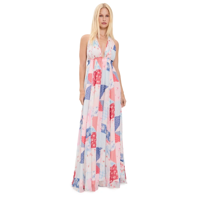 LoveShackFancy Fancy Patchwork Halterneck Dress Blueberry Sundae XS/S
