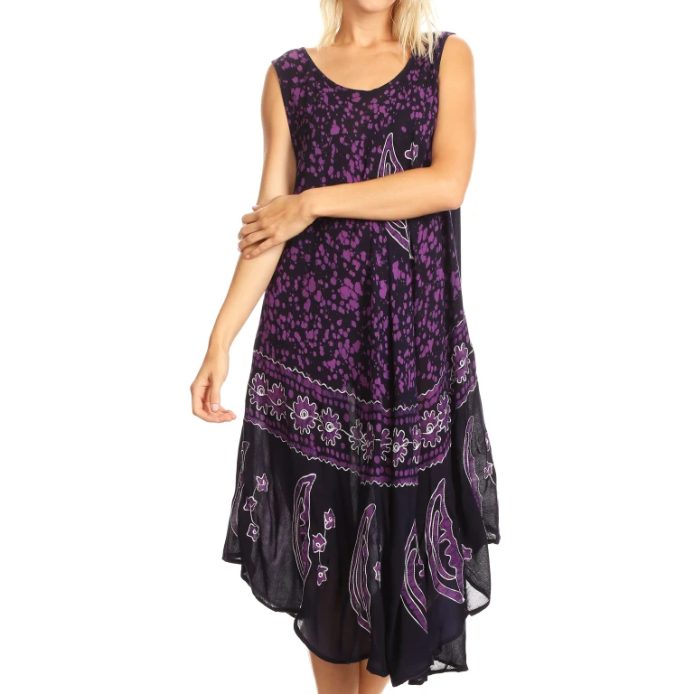 Sakkas Moon and Stars Batik Caftan Tank Dress / Cover Up