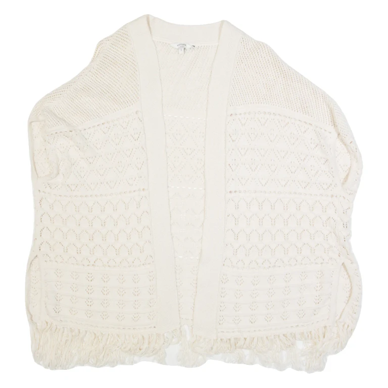 FAT FACE Tassel Womens Cardigan Cream Open Knit Sleeveless S