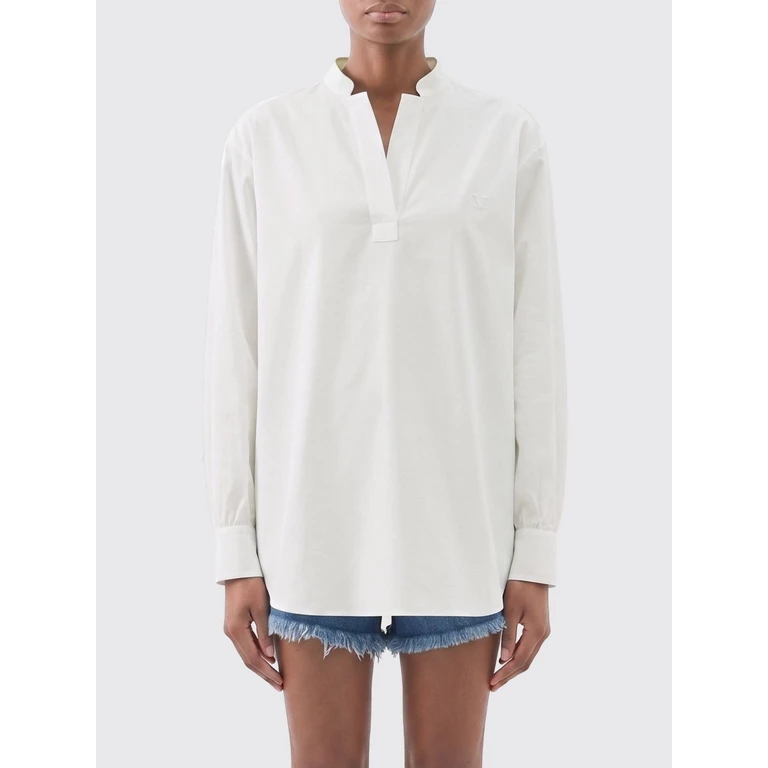 Relaxed Fit Cotton Poplin V-Neck Shirt (AECA05A6001)
