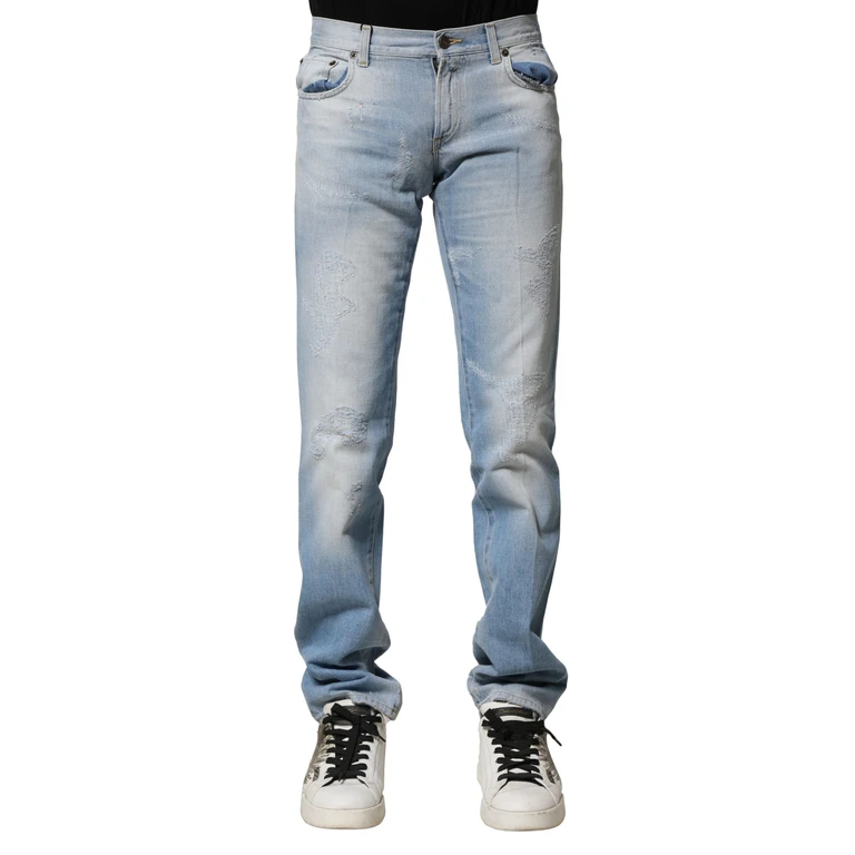 Dolce & Gabbana Light Blue Washed Straight Fit Denim Jeans Cotton Clothing - Men