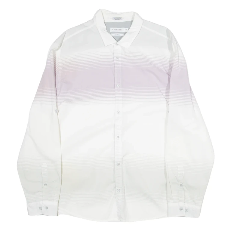 CALVIN KLEIN Classic Fit Mens Shirt Purple Striped Long Sleeve XL