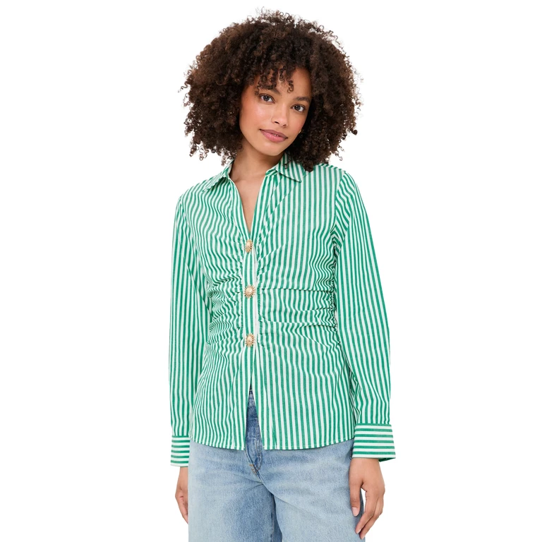 RAILS Carayln Button Down Top Emerald Stripe M