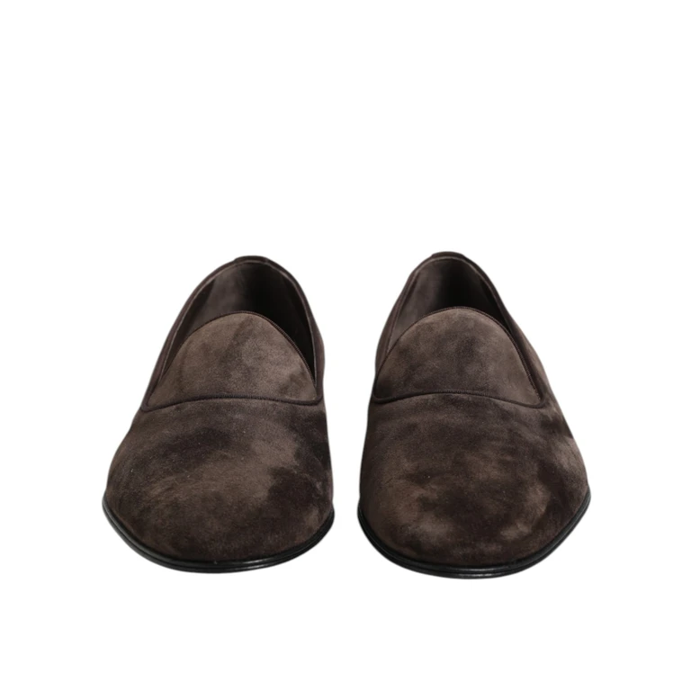 Dolce & Gabbana Brown Velvet Leather Slip On Loafers Shoes - Men