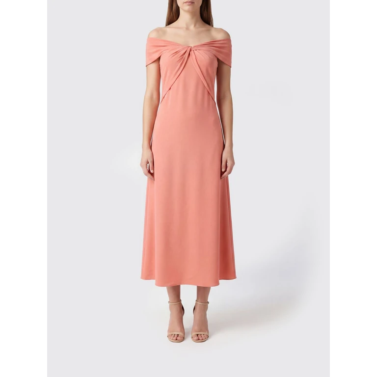 Long A-Line Gown in Viscose Blend with Off-the-Shoulder Design (HV37554647TEAROSE)