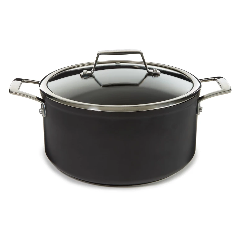 Essentials Nonstick Hard Anodized 10" Stockpot 5.3qt. With Glass Lid, Black