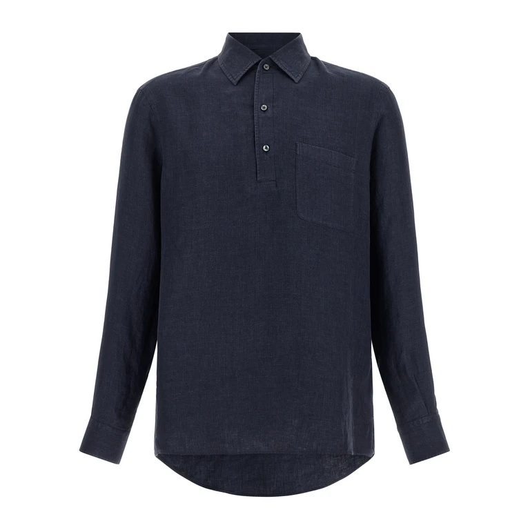 Zegna Blue Linen Polo Shirt - Men