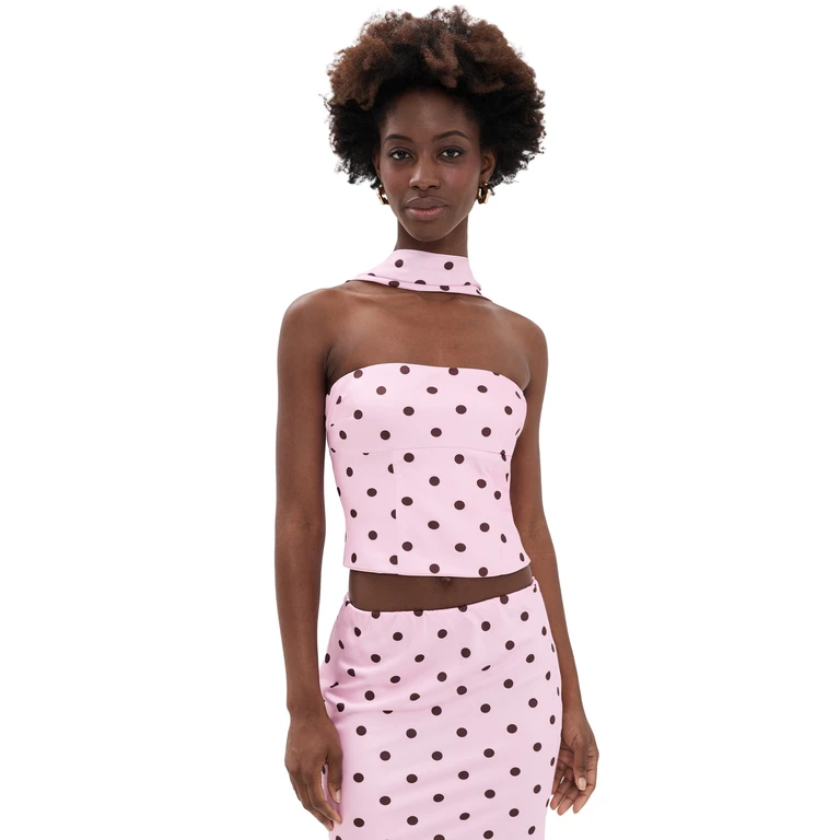 Runaway the Label Blaine Reverse Halter Top MUSK/CHOC POLKA XL