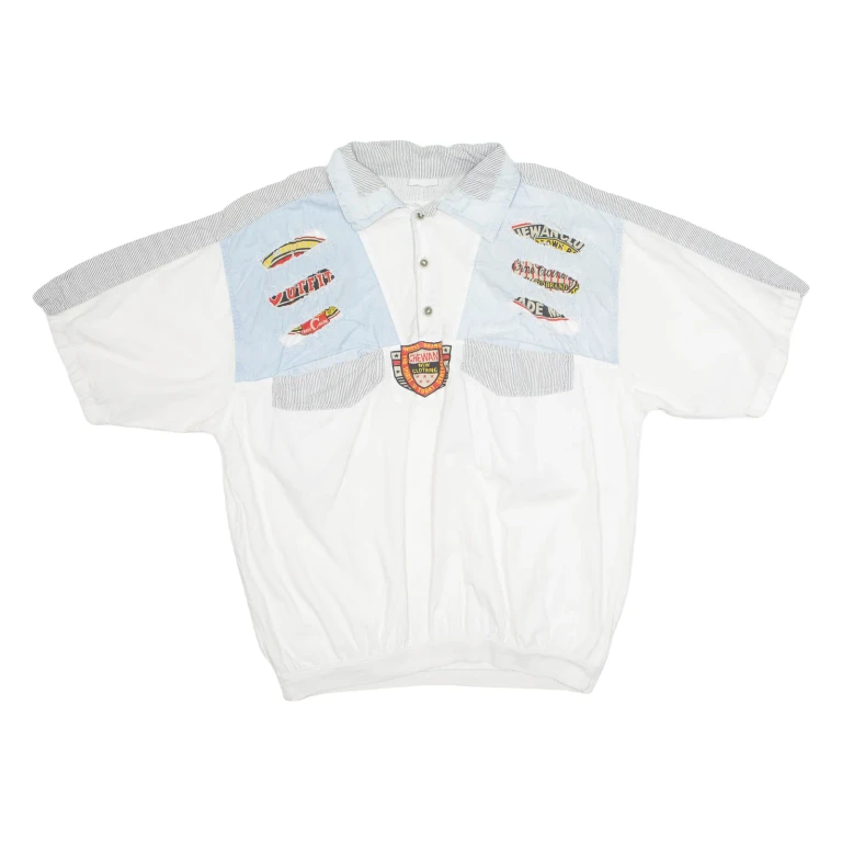 Mens Polo Shirt White Crazy Pattern L