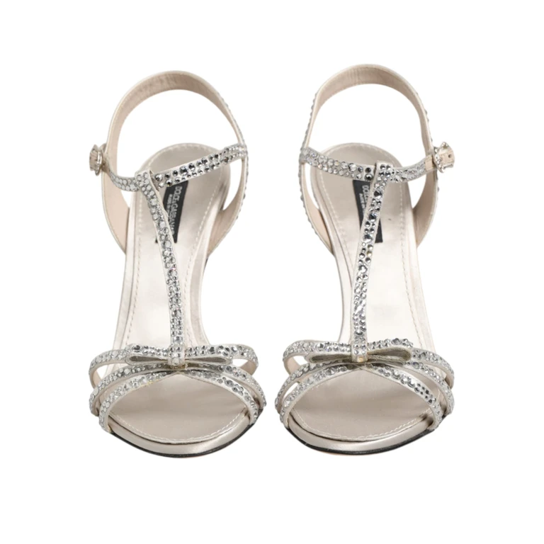 Dolce & Gabbana Silver Strass Ankle Strap Heels Sandals Shoes Se+vi+goat - Women