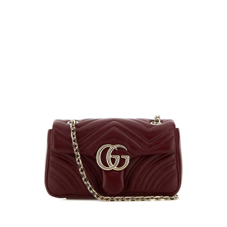 Burgundy Nappa Leather Small Gg Marmont Shoulder Bag Rossoancora Borse A Tracolla
