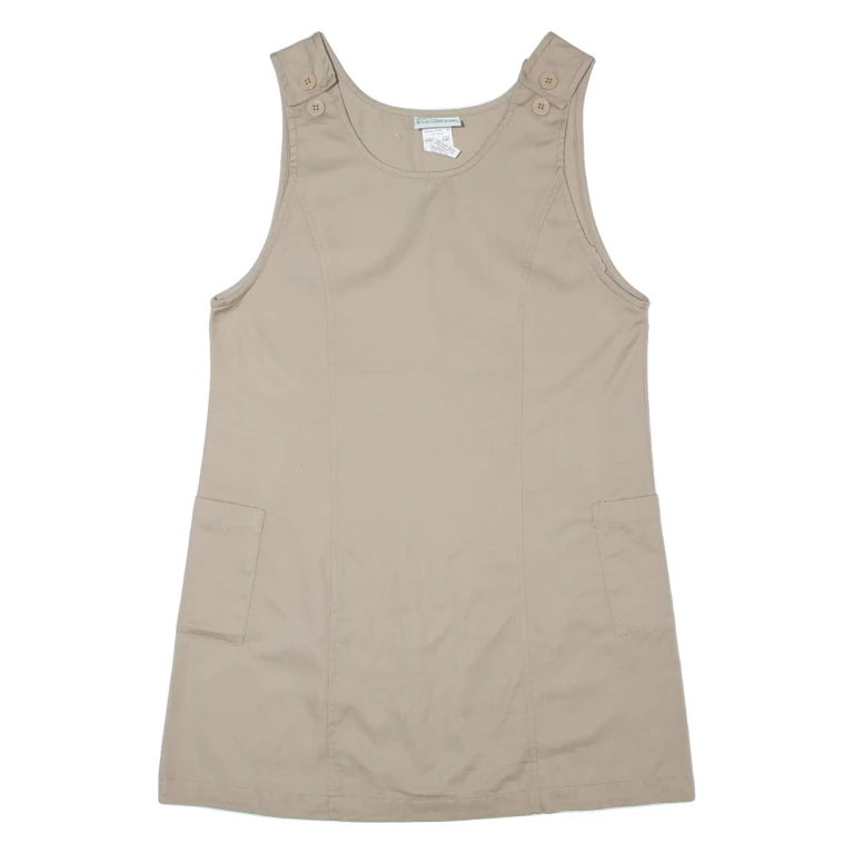 CLASSROOM Oversized Womens Dungaree Dress Beige 90s Sleeveless Short M