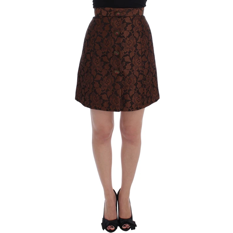 Dolce & Gabbana Brown Floral Brocade Mini Bubble Skirt Cotton - Women