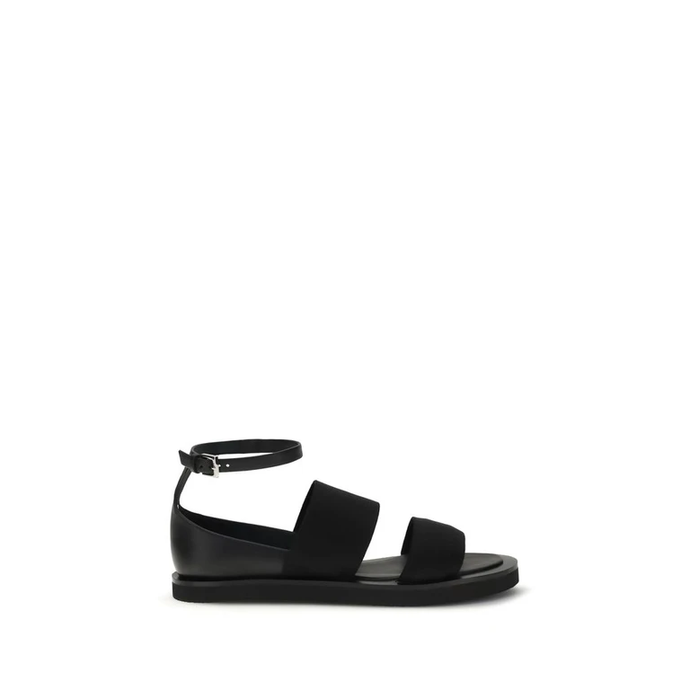 Max Mara Black Calf Leather Bos Taurus Flat Sandals - Women