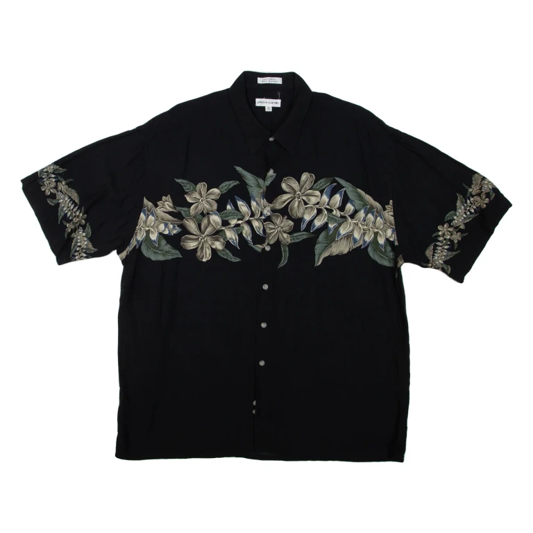 PIERRE CARDIN Mens Hawaiian Shirt Black Floral XL