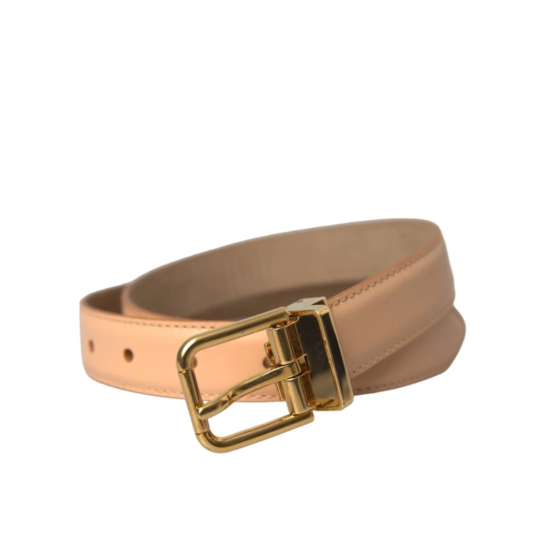 Dolce & Gabbana Beige Calfskin Leather Gold Metal Buckle Belt Calf - Women