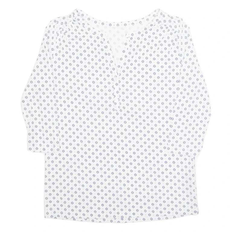 Womens Printed Blouse White V-Neck Long Sleeve Floral M