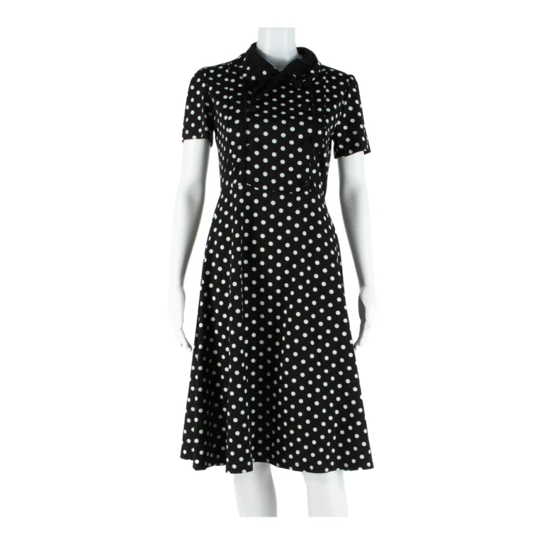 Womens Day Dress Black Spotted Short Sleeve Midi M