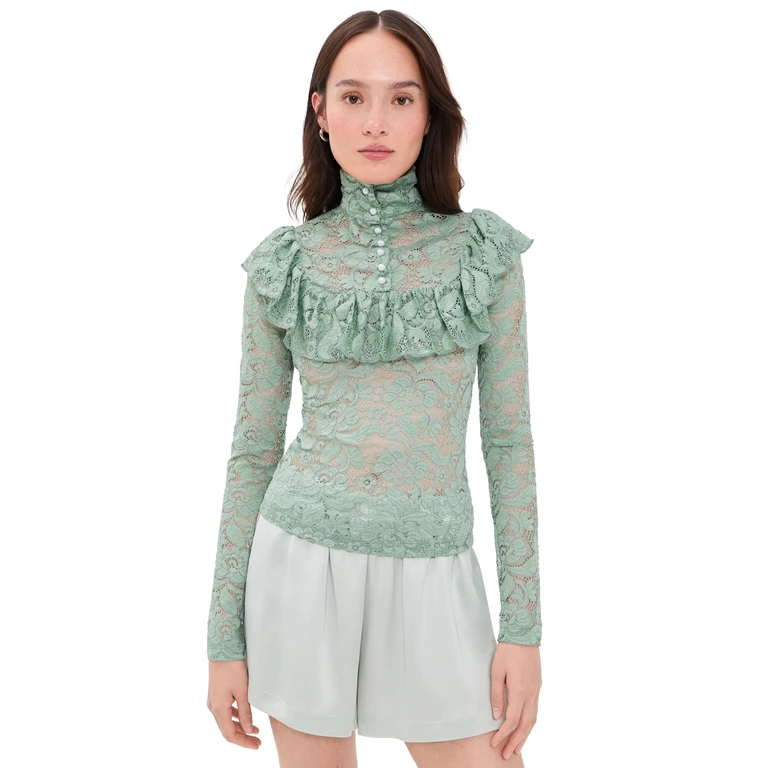 House of Aama High Neck Lace Top Mint 2