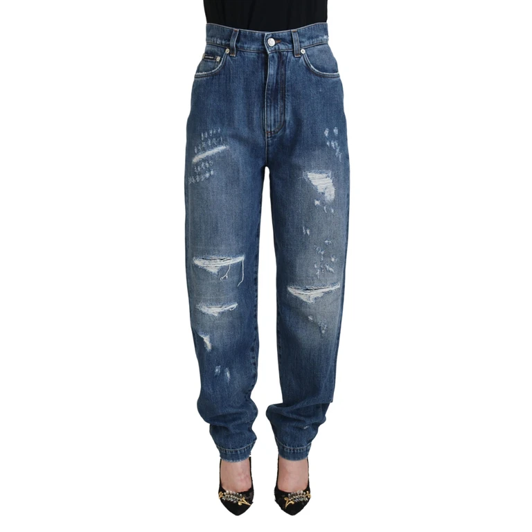 Dolce & Gabbana Blue Washed Cotton Tattered Denim Jeans Clothing - Women