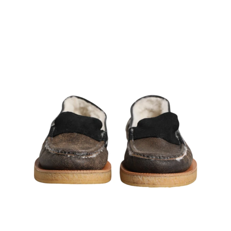 Dolce & Gabbana Brown White Calfskin Leather Loafers Shoes Fur Calf - Men
