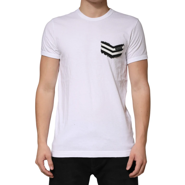 Dolce & Gabbana White Stripes Cotton Crew Neck Tee T-Shirt - Men