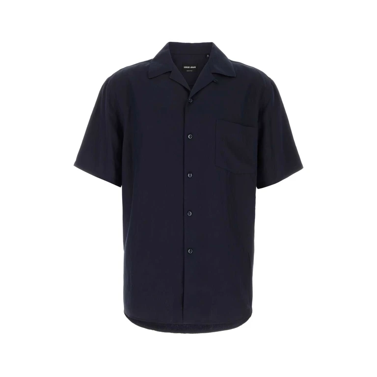 Giorgio Armani Navy Blue Viscose Blend Shirt Exterior: Nylon Camicie - Men