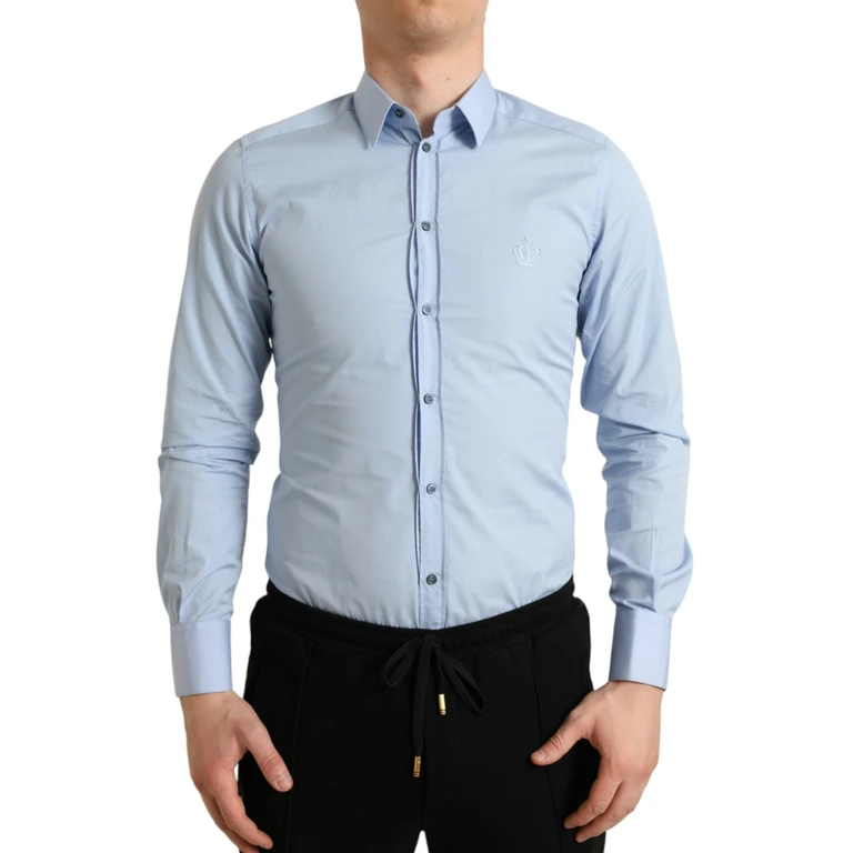 Dolce & Gabbana Sky Blue Cotton Men Formal Gold Dress Shirt Light - Men